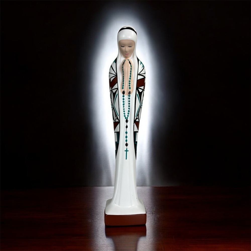 Native American Hand Painted Virgin Mary Ceramic Figurine Artist Signed Figure